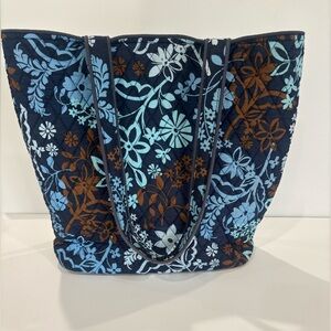 Vera Bradley Floral Quilted Tote Bag  Blue and Brown